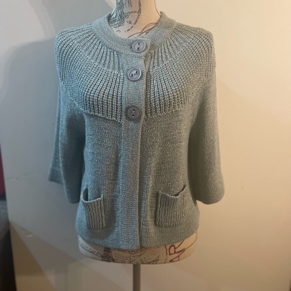 august silk Grey Short-Sleeve Button Cardigan
